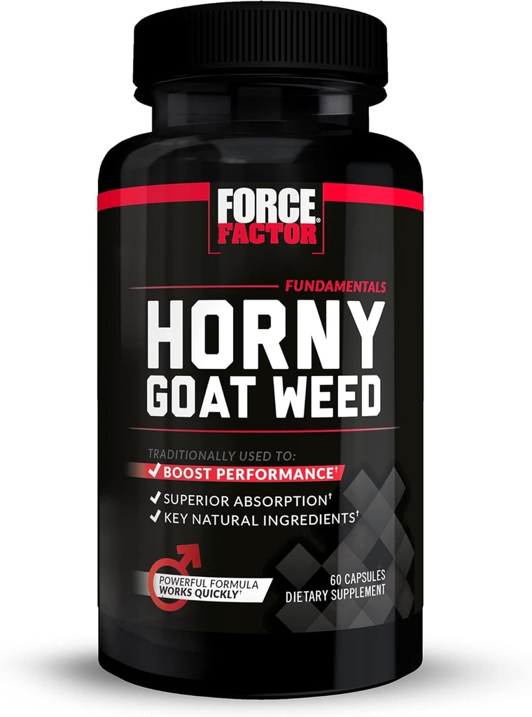 Force Factor Horny κατσικίσιο ζιζάνιο για άνδρες, φυσικό αρσενικό Drive και συμπλήρωμα ζωτικότητας με φυσικά συστατικά για την ανώτερη απορρόφηση, θεμελιώδη σειρά, 750mg, 60 κάψουλες