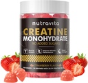 Nutravita Creatine Monohydrate Gummies for Men & Women-5g Creatine Monohydrate per Serving - Χωρίς ζάχαρη, Vegan, Flavor Φράουλα, 120 Count