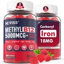 NEVISS Methyl B12 Βιταμίνες 5000 mcg Gummies + Iron 18 mg για γυναίκες - Ενεργή μεθυλοκοβαλαμίνη Μεθυλοποιημένη B12 Συμπλήρωμα βιταμίνης w/L-μεθυλοFolate, B6 (P5P) & D3 για την υποστήριξη ενέργειας & εστίασης, 120 υπηρεσίες