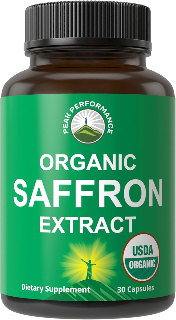 Συμπληρώματα σαφράν - USDA Organic Saffron Extract Κάψουλες για γυναίκες, άνδρες, και παιδιά. με οργανικές προβιοτικές ίνες αντί για πληρωτικό. Καθαρό και φυσικό για Mood, εγκέφαλο, εστίαση, cravings, PMS