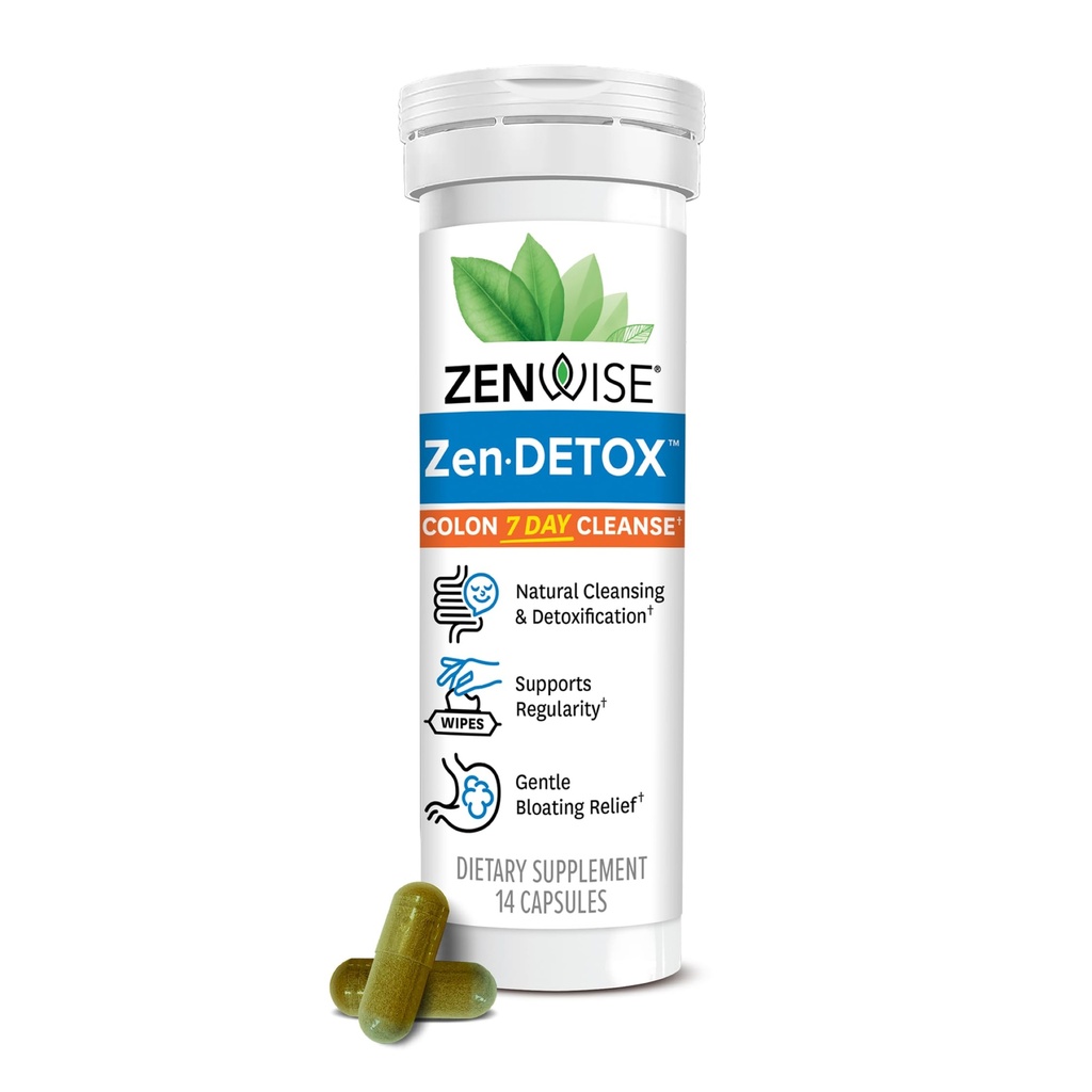 Zenwise Health 7-Day Colon Detox Cleanse for Digestive Health - Χάπια με κόκκαλα Detox για Digestion & Bloating Relief - Βότανο Blend με Psyllium Husk, Senna Leaf, Bromelain, ACV & Probiotics - 14 Count