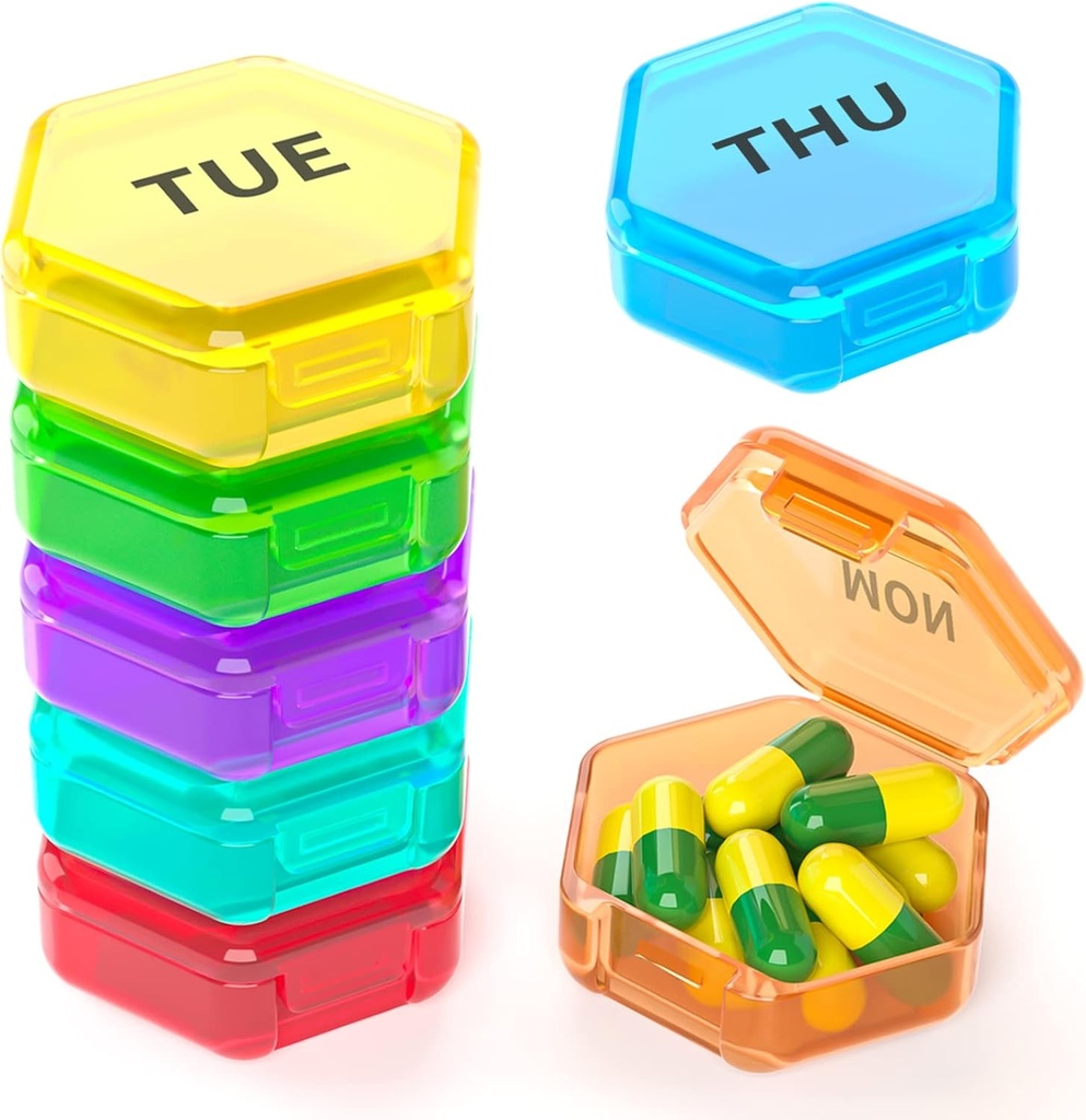 7 Packs Small Pill Box, Weekly Pill Organizer - Travel Pill Container Portable 7 Day BPA Free Daily Mini Pill Case Holder for Pocket Purse Briefcase Pills Medicine Cod Liver Oil Storage Box