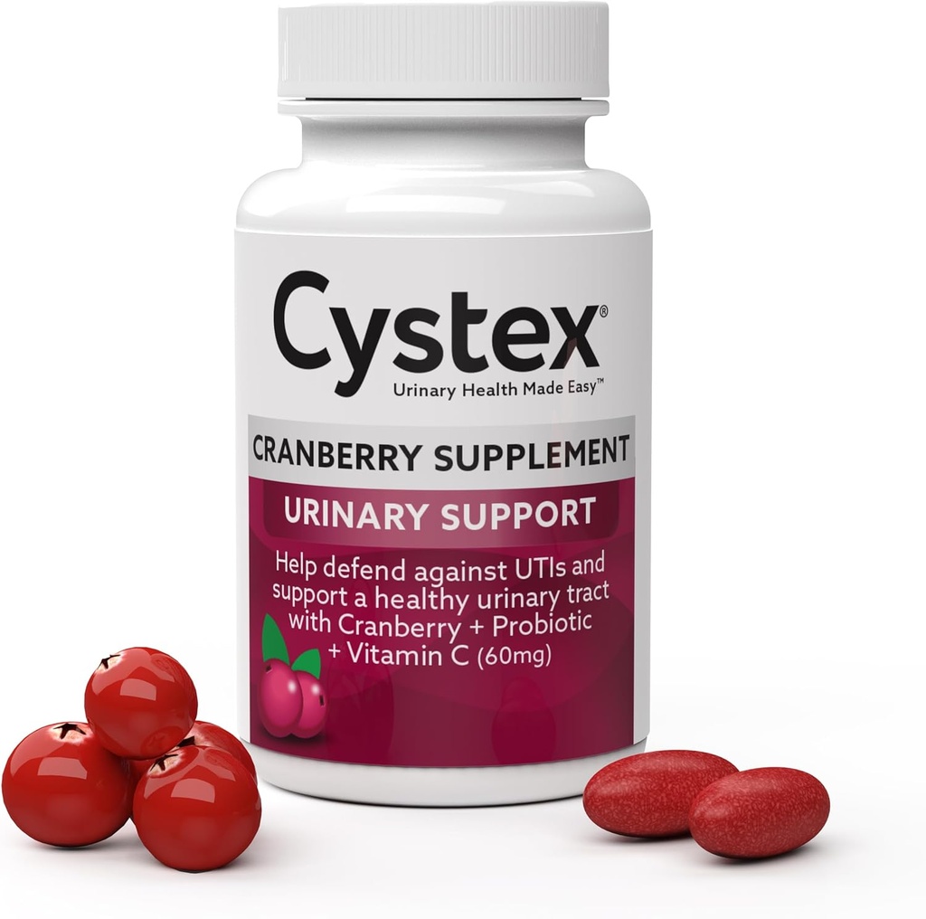 Cystex Cranberry Urinary Health Supplement - 3-in-1 UTI Protection with Probiotics, Prebiotics, & Vitamin C - Υποστηρίζει Κολπικό pH, ισορροπία ζύμης, & υγεία ούρων - Γρήγορη δράση - Χωρίς ζάχαρη - 75-Count