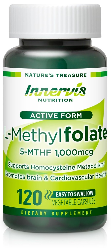 Βιοενεργό φολικό (L-5-MTHF 1000mcg, Folate 1700mcg) – Εγκεφαλική & Mood Υποστήριξη, Easy-to-Swallow, 120 Veg Κάψουλες