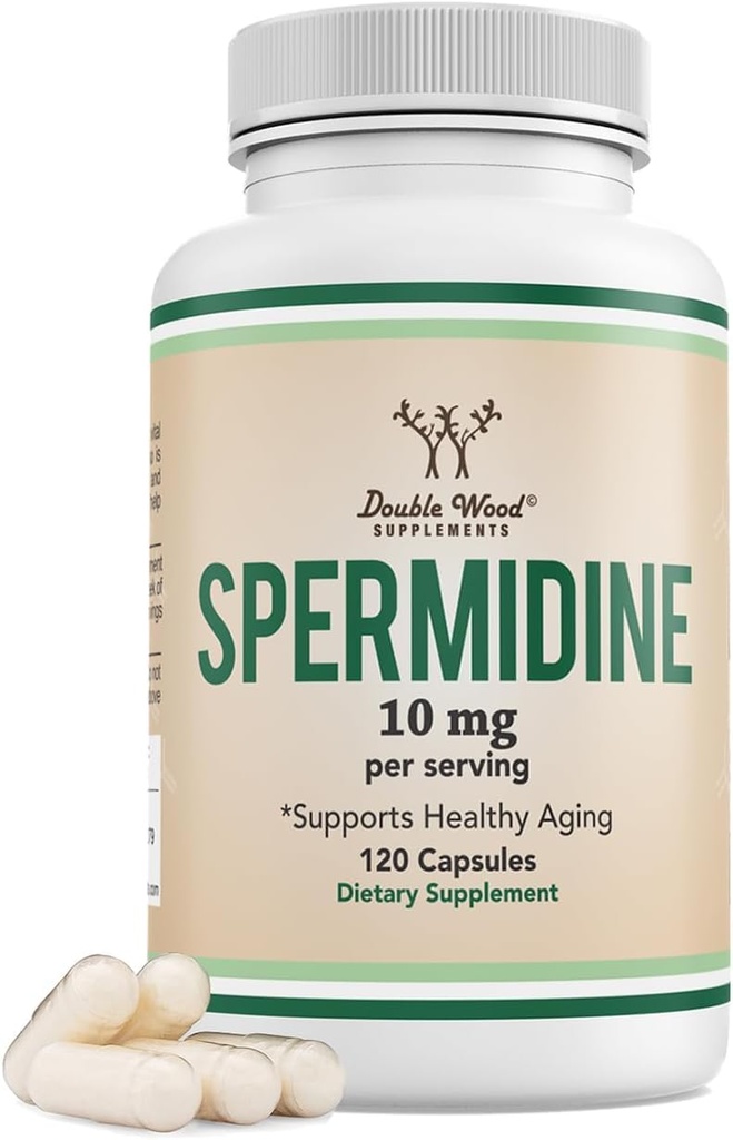 Spermidine Supplement (10mg 99% Spermidine 3HCL - Third Party Tested) 120 Κάψουλες - Πάνω από 100x More Poent Than Wheat Germ Extract for Cell Membrane, Telomere Health and Aging by Double Wood