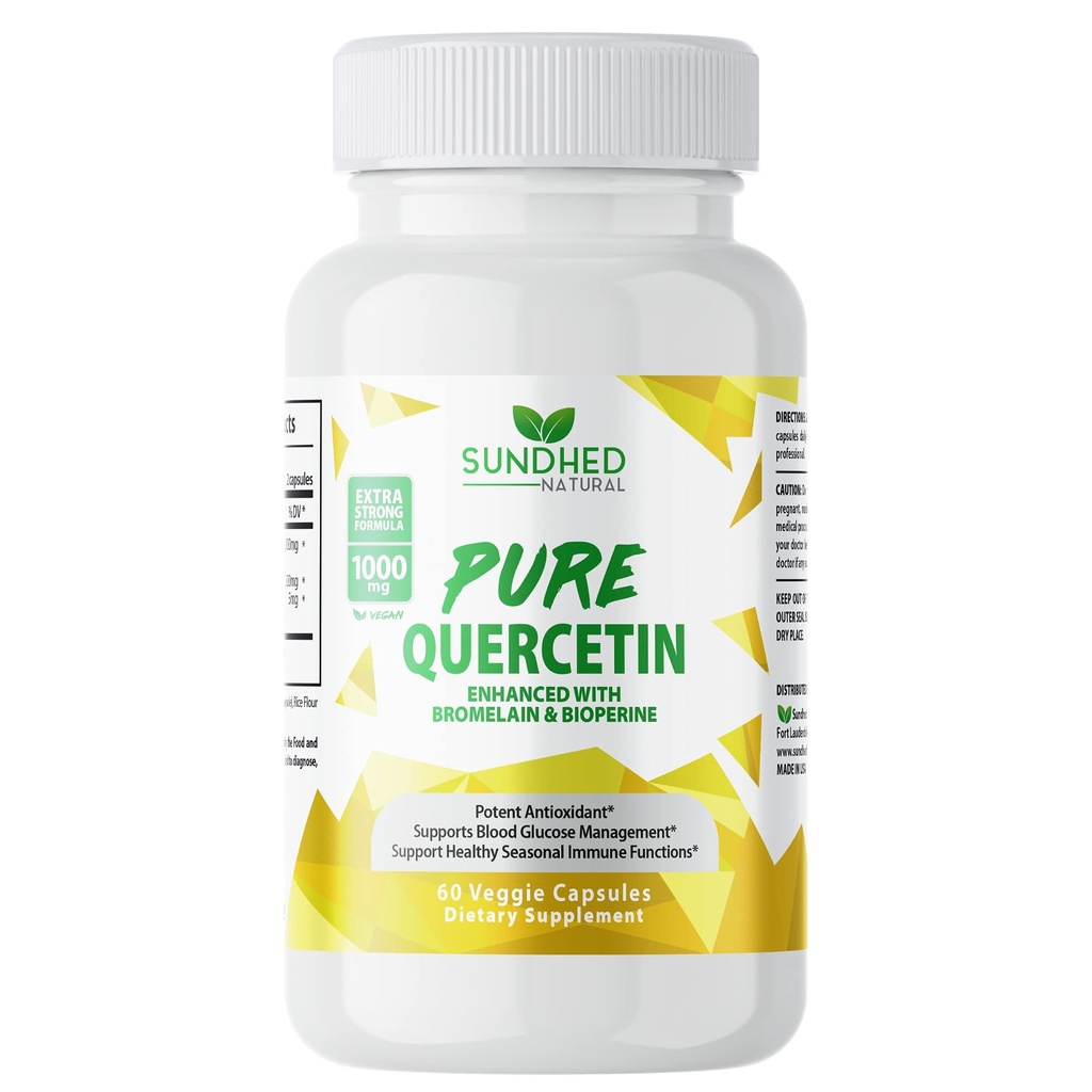 Καθαρή Quercetin με Bromelain και Bioperine - Αντιοξειδωτική υποστήριξη, Extra Strong Formula με 1000mg, 1-Month Supply