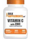 BulkSupplements.com Βιταμίνη C με κάψουλες ψευδαργύρου - Βιταμίνη C 1000mg & Ψευδάργυρος 15mg, για ανοσοποίηση - Vegan, 2 κάψουλες ανά υπηρεσία, 360 Veg Count (πακέτο του 1)