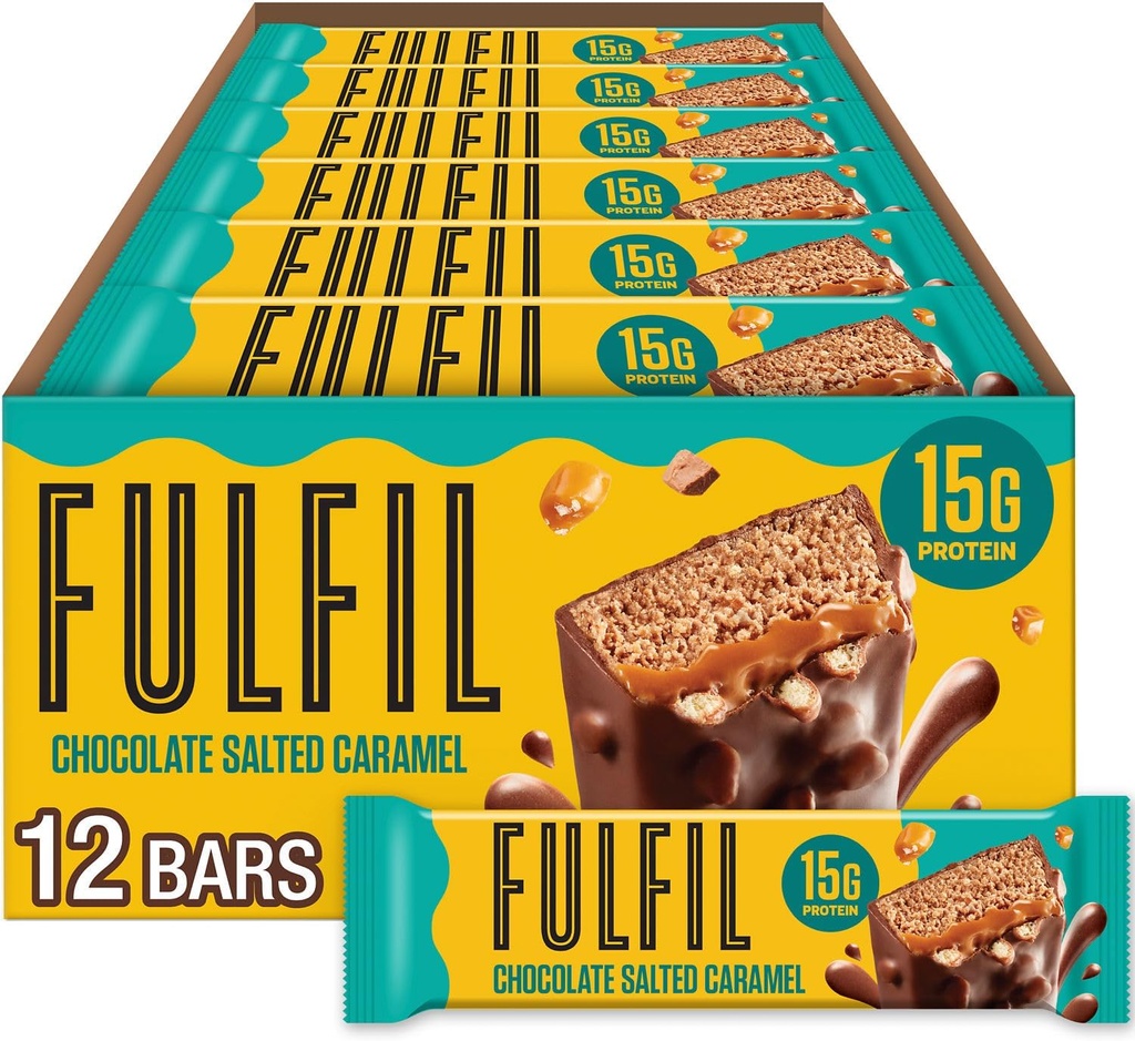 FULFIL Protein Snack Bars, Chocolate Salted Caramel Flavored, Gluten Free with 15g Protein, Pantry Staples, 12 Count