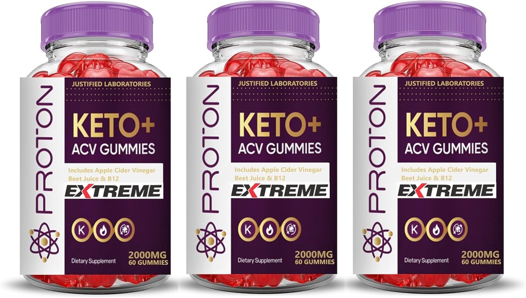 Justified Laboratories (3 Pack Proton Protein Keto ACV Gummies Extreme 2000MG Proton Keto Gummies Apple Cider Vinegar Formed with Ρόδι σε σκόνη B12 Vegan Non GMO 180 Gummys