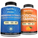 Nutrivein Premium Berberine & Liposomal Vitamin C Συμπλήρωμα: Υψηλής Απορρόφησης Βιταμίνη C Κάψουλες & Berberine Συμπλήρωμα Δέσμη για Ανοσία, Μεταβολισμός, & Ισορροπημένη Ευζωία