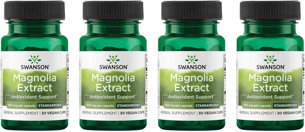 Swanson Magnolia Bark-Herbal Supplement Traditionally Used to Promote Nervous System & Digestive Health Support-May Promote Respiratory Health & Stress Support (30 Veggie Capsules, 200mg Each) 4 Pack