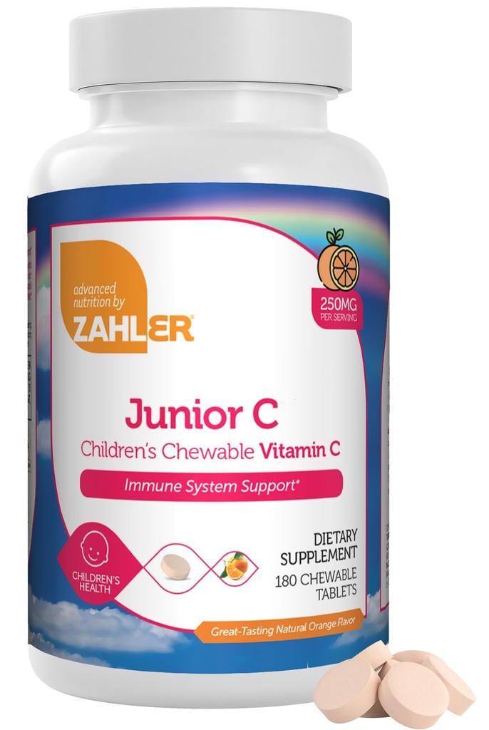 Zahler Junior C Advanced Chewable Vitamin C for Kids - Ανοσοποιητική Υποστήριξη Παιδιά Βιταμίνες σε Νόστιμο Πορτοκαλί Γεύση - Kosher Kids Βιταμίνη C για Ανοσία - Βιταμίνη C Μασώμενο Αντιοξειδωτικό - (180 Count)