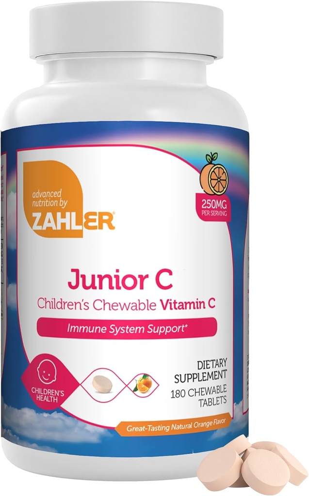 Zahler Junior C Advanced Chewable Vitamin C for Kids - Ανοσοποιητική Υποστήριξη Παιδιά Βιταμίνες σε Νόστιμο Πορτοκαλί Γεύση - Kosher Kids Βιταμίνη C για Ανοσία - Βιταμίνη C Μασώμενο Αντιοξειδωτικό - (180 Count)