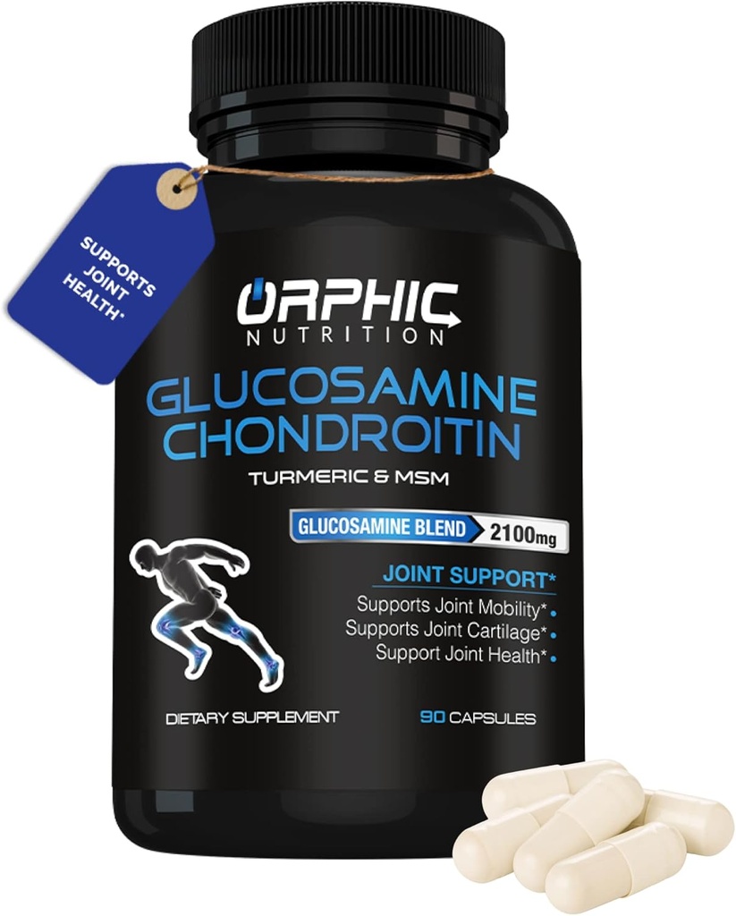 ORPHIC NUTRITION Glucosamine Chondroiting MSM 2100MG (90 Caps) - Κοινό Συμπλήρωμα Στήριξης για Άνδρες & Γυναίκες* - Υποστηρίζει το Κοινό Καρτέλα & Κινητικότητα