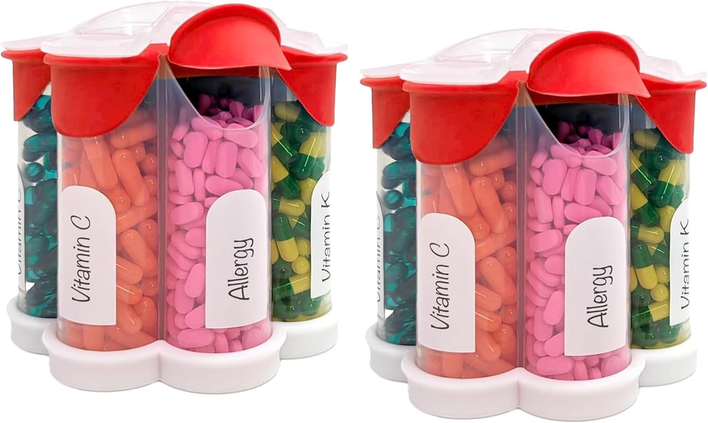 Extra Large Pill Organizer Καθημερινά, Weekly, Μηνιαία μπουκάλι συμπλήρωμα, χαριτωμένο Blossom Pill Dispenser με 7 XL διαμερίσματα (2 πακέτο Combo) (κόκκινο 2 πακέτο)