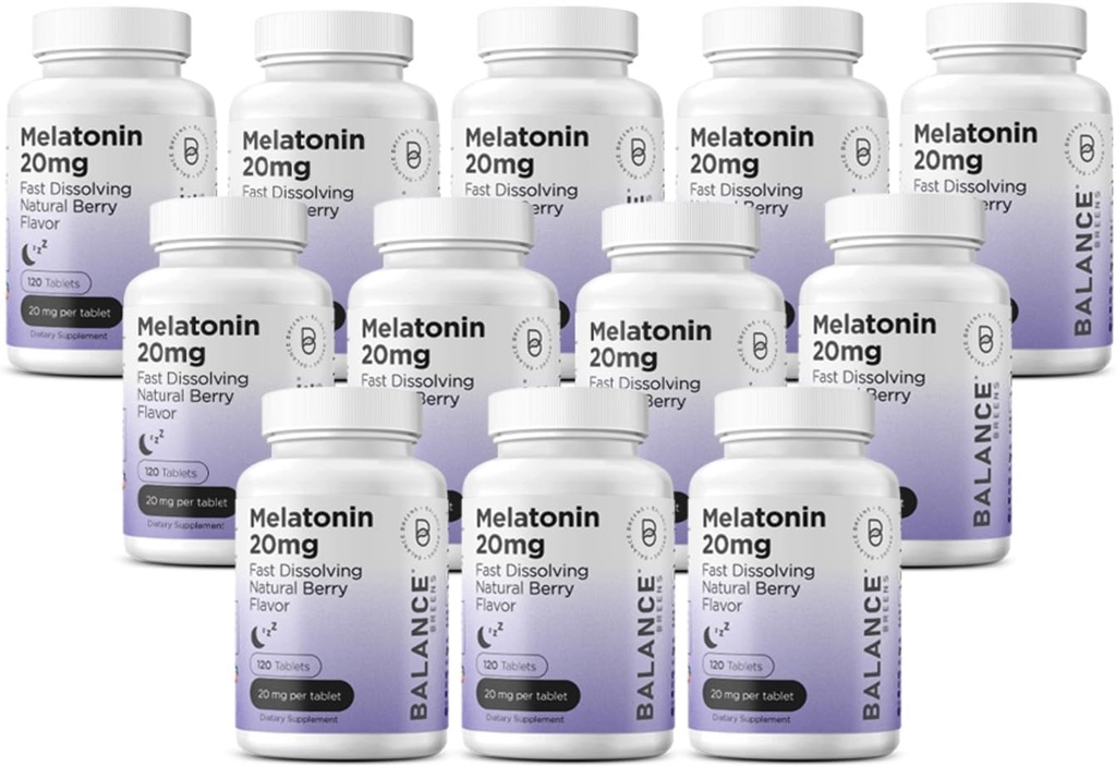 Balancebreens Μελατονίνη 20mg Ταχεία ταχείας διάλυσης - Υψηλή ισχύς, γρήγορη δράση, φυσική υποστήριξη ύπνου - Βοηθήματα ύπνου για ενήλικες - Μη-Groggy, Χωρίς ναρκωτικά Φόρμουλα - 120 χάπια ύπνου