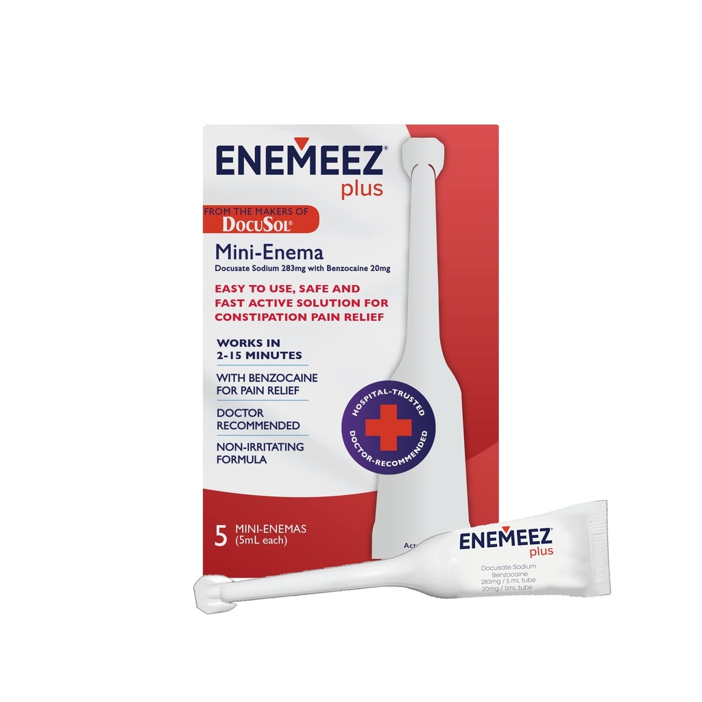 Enemeez Docusol Plus Doccusate Sodium Enema - Διαυγές 5 ml, 5 μέτρα, ταχεία δράση για δυσκοιλιότητα