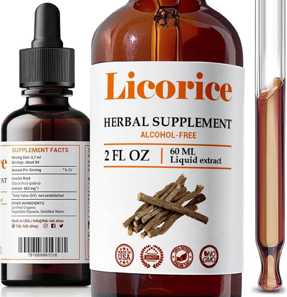 FabLab Licorice Root Extract - Βοτανική Ανοσολογική Υποστήριξη - Glycyrrhiza Glabra συμπλήρωμα για Digestion Restore αναπνευστική υγεία Κόπωση - Non-GMO (Licorice 2 Fl Oz)