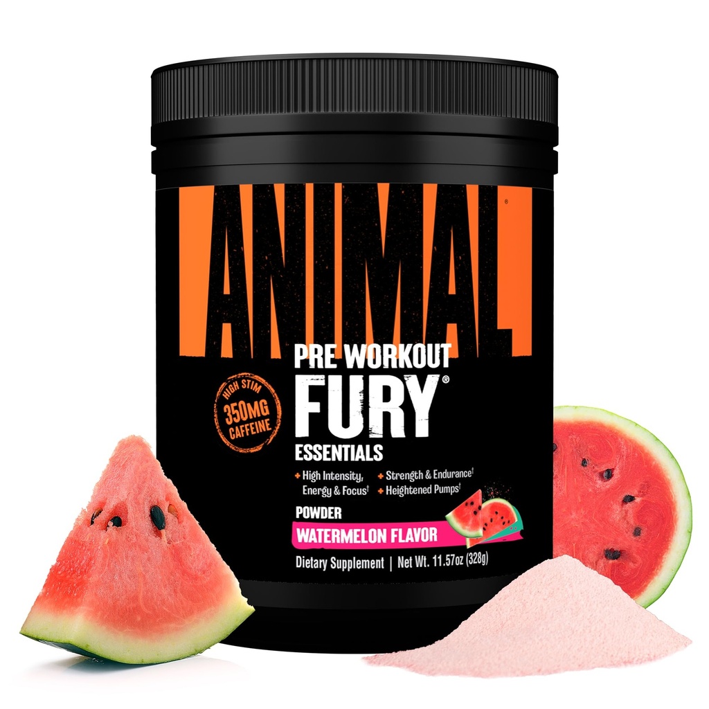 Animal Fury Pre Workout Powder - Καρπούζι, 350mg καφεΐνη, BCAA Amino Acids, 2g Beta Alanine, Κιτρουλίνη & Τυροζίνη, Ενέργεια, Εστίαση, Δύναμη, Υπομονή, Προπόνηση για Άνδρες & Γυναίκες, 20 Υπηρεσίες