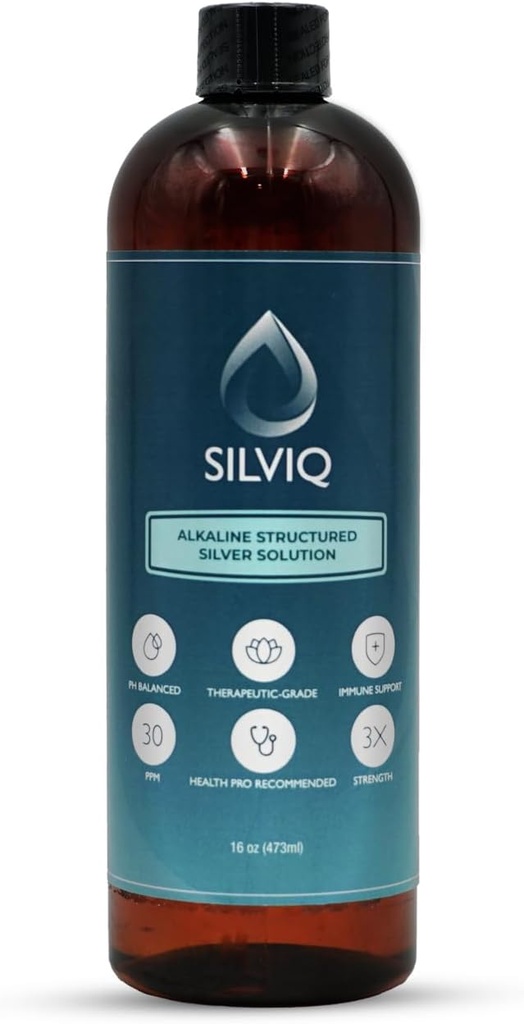 Structured Silver Water 30PPM - ph Balanced Alkaline Structure Silver Liquid Solution Mineral Supplement for Natural Immune Support - Enhanced Wellness & Gut Health - 16 Oz (437ml)