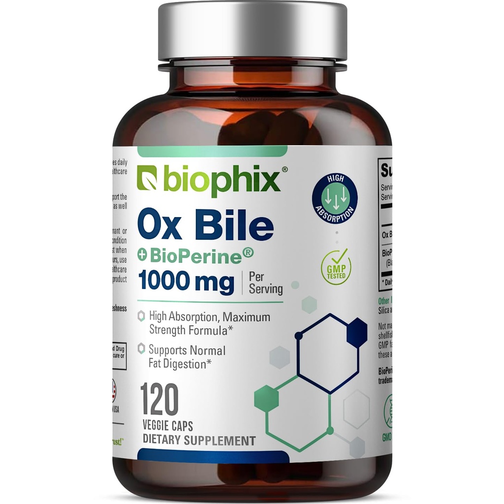 Biophix Ox Bile 1000 mg με BioPerine 120 κάψουλες Veggie - συμπλήρωμα υψηλής απορρόφησης Digestive Enzymes - Μεταβολικός μεταβολισμός του ήπατος GI