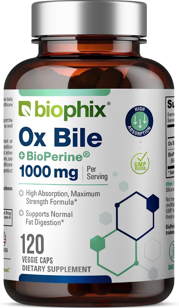 Biophix Ox Bile 1000 mg με BioPerine 120 κάψουλες Veggie - συμπλήρωμα υψηλής απορρόφησης Digestive Enzymes - Μεταβολικός μεταβολισμός του ήπατος GI