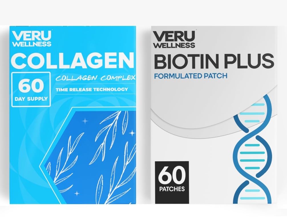 Veru Wellness Hair Skin Nail Duo Lifestyle Patches - Biotin Collagen - Αυτοσυγκολλητική Χρονική Κυκλοφορία Topical Patch, 8-10 Ώρες (60 Ημέρα Προμήθεια)