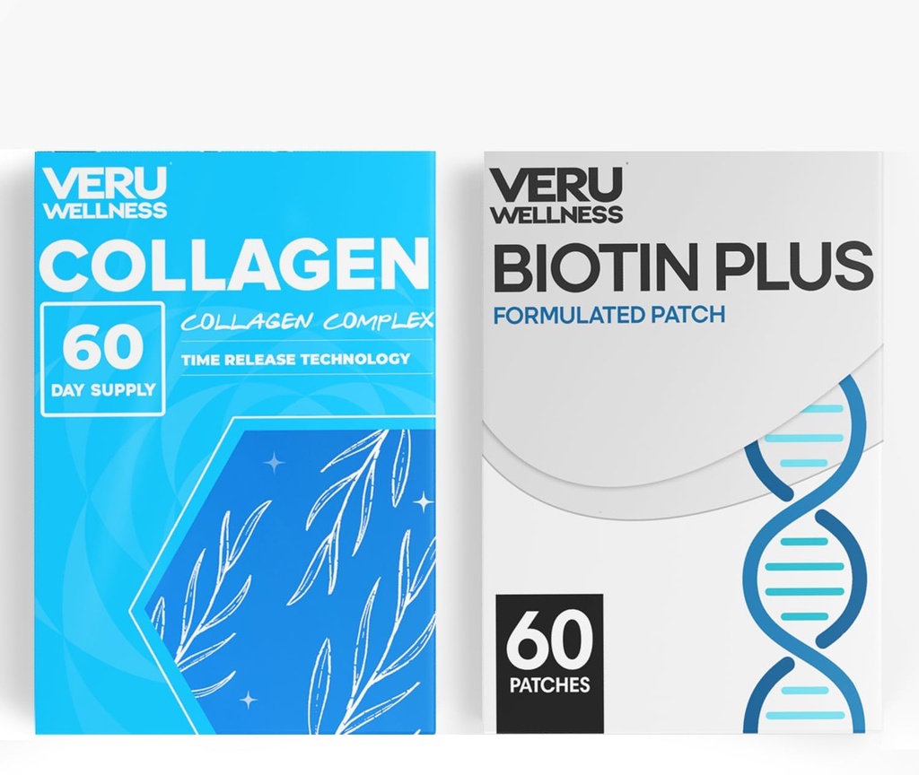 Veru Wellness Hair Skin Nail Duo Lifestyle Patches - Biotin Collagen - Αυτοσυγκολλητική Χρονική Κυκλοφορία Topical Patch, 8-10 Ώρες (60 Ημέρα Προμήθεια)