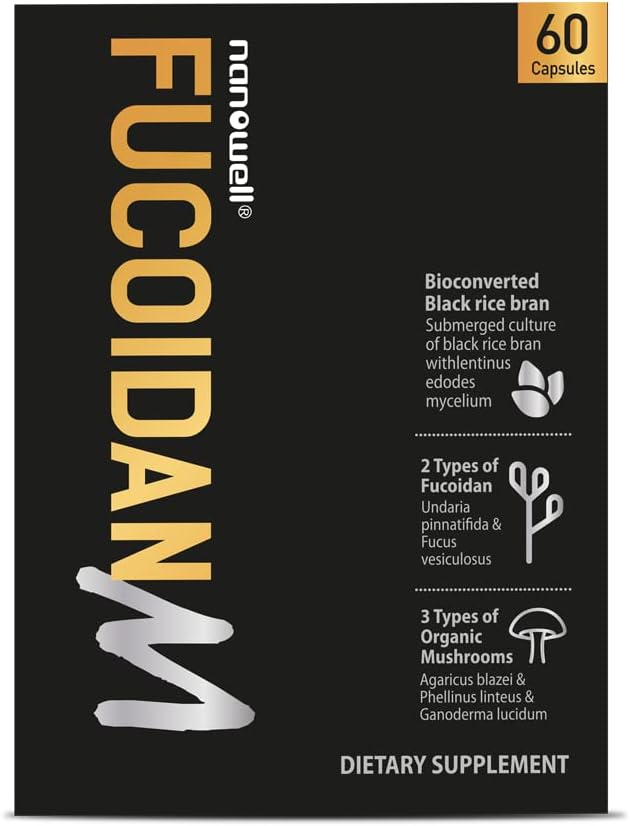 NANOWELL Fucoidan M - Brown Seaweed Immunity Supplement for Gut Health & Immune Support with Mushroom Complex - 60 Κάψουλες
