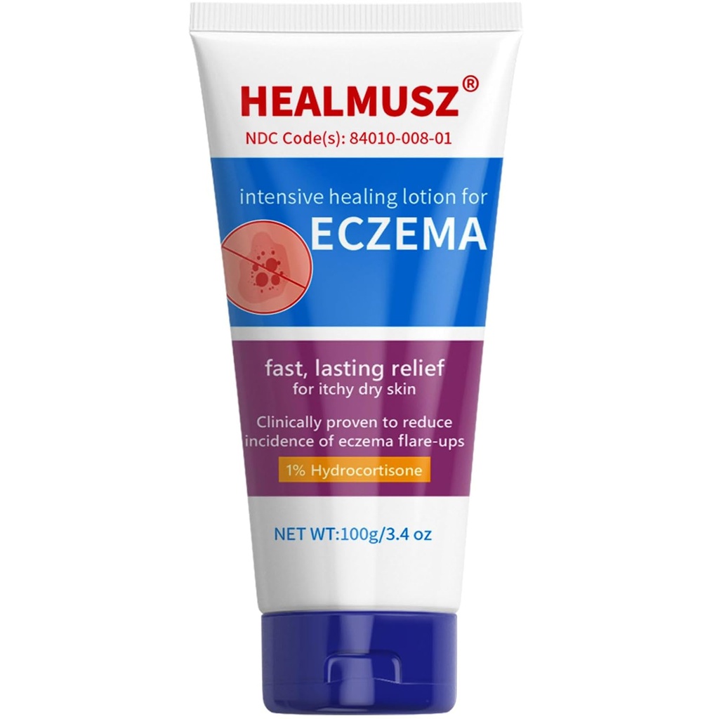 Κρέμα έκζεμα HEALMUSZ, μέγιστη δύναμη 1% Hydrocortisone Relief Anti-Itch Cream Εντατική Θεραπεία Λοτιά για το Eczema-Prone & Dry Skin, ανακούφιση για φαγούρα, ερυθρότητα, φλέξιμο και ερεθισμένο