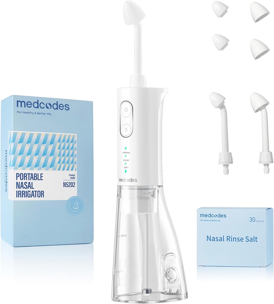 Neti Pot Sinus Rinsing, Cordless Ρινική Άρδευση Σύστημα Ρινικής Ξεπλένουμε Bottle Cleaner Machine, Ηλεκτρικό Sinus Sinus Sinse System Kit for Sinus Relief & Nasal Care 30 Salt Pods (Large)