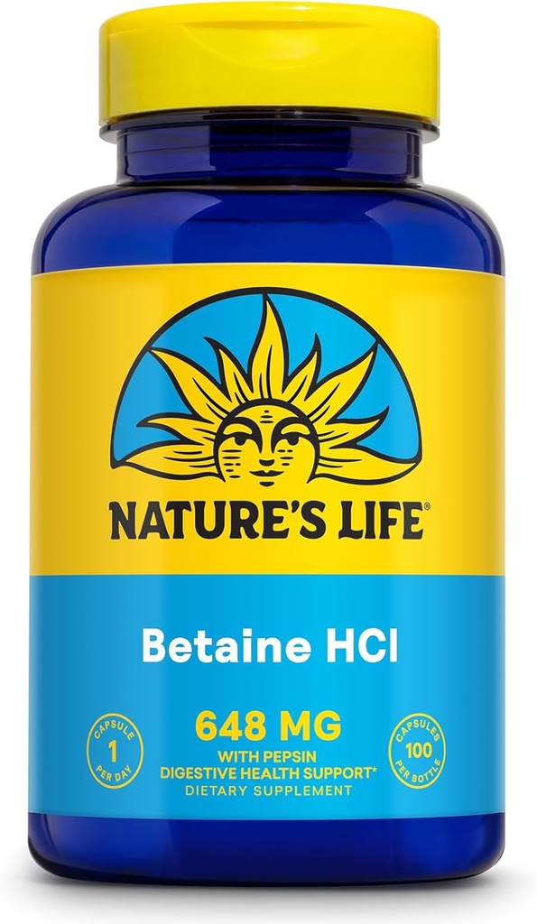 Life Betaine HCL της ΦΥΣΗΣ με Pepsin - Digestive Health Formula με Digestive Ένζυμα για την υποστήριξη της υγείας των ούλων - High Potency Hydrochloric Acid Supplement, 60-Day Εγγύηση, 100 Σερβιέτες, 100 Κάψουλες