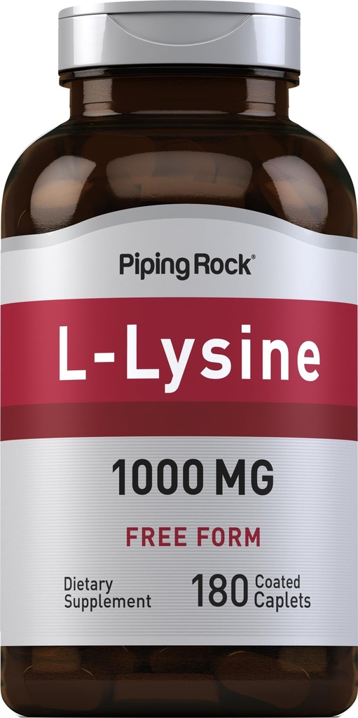 Piping Rock L-Lysine 1000mg Caplets | 180 Pills | Free Form Hydrochloride | Non-GMO, Gluten Free Supplement