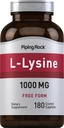 Piping Rock L-Lysine 1000mg Caplets | 180 Pills | Free Form Hydrochloride | Non-GMO, Gluten Free Supplement