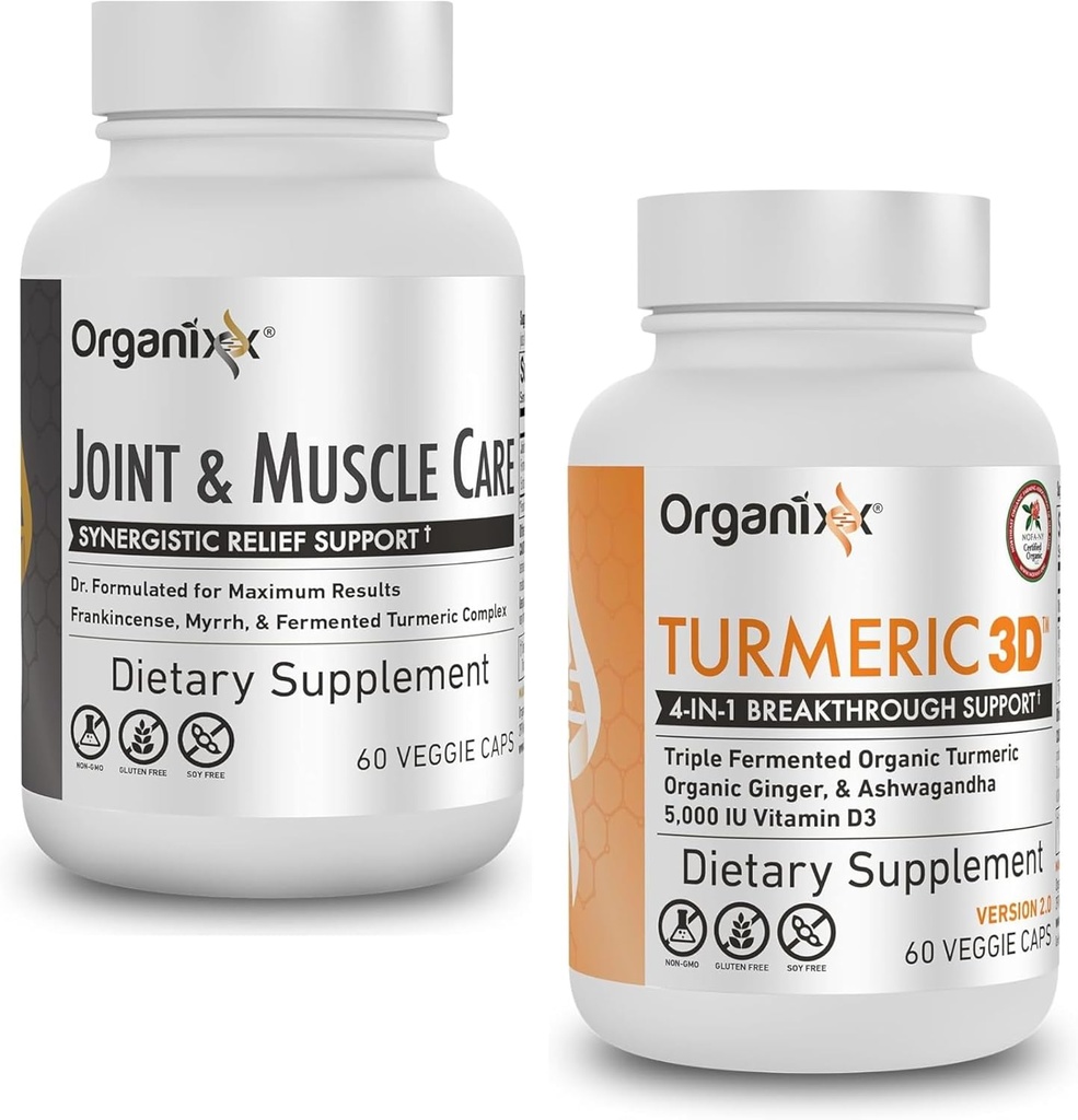 Organixx Turmeric Curcumin (60 Vegetarian Capsules) & Joint & Muscle Care Capsules (60 Count)