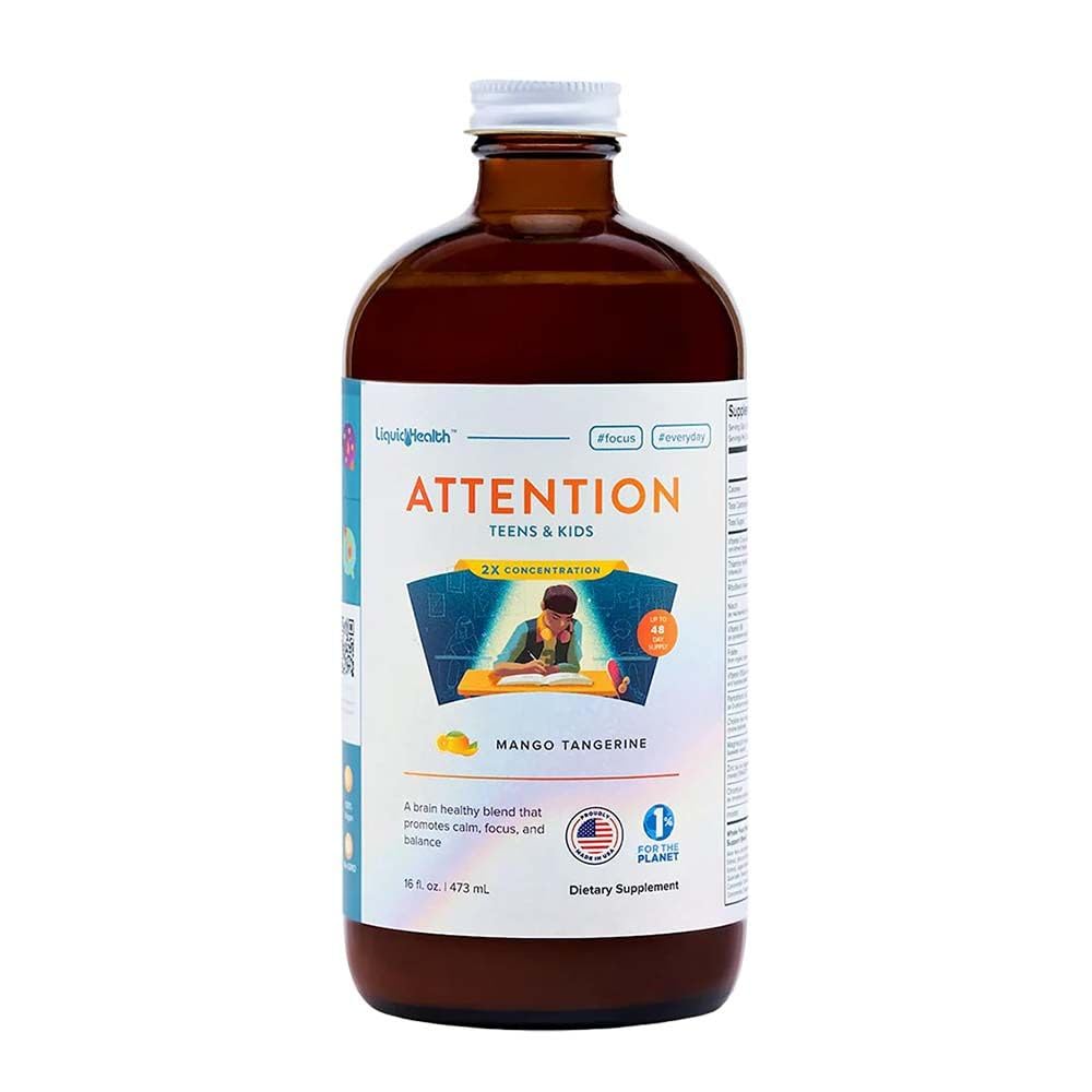 LIQUIDHEALTH Attention Liquid Multivitamin for Kids & Teens - Improves Memory Retention, Concentration, Focus, Mood, Relaxation & Calming - Made in the USA, Great Taste, Vegan, Sugar-Free (16 oz)