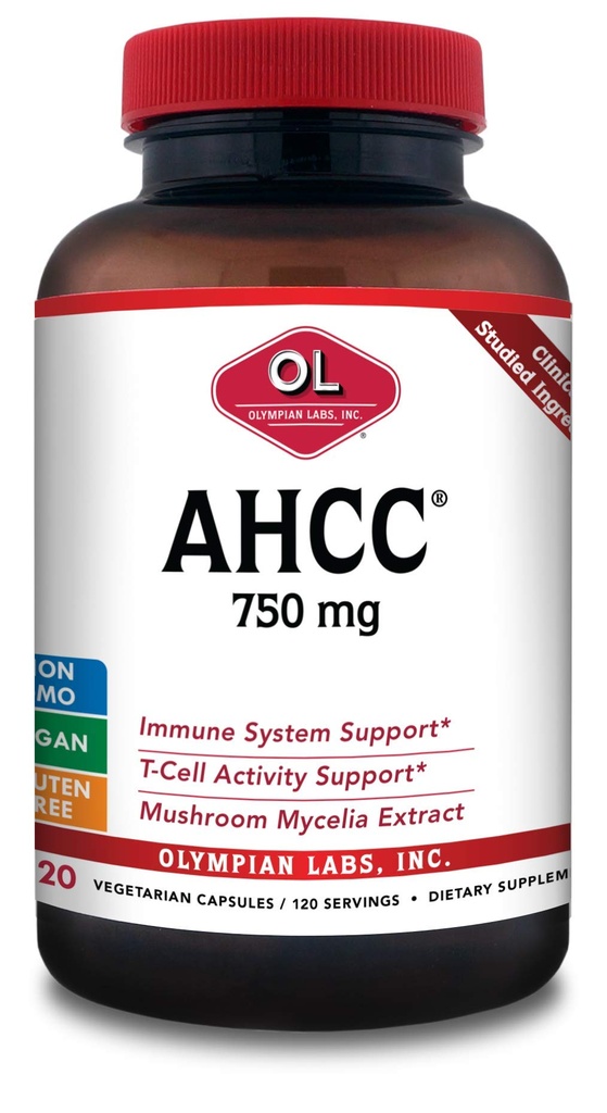 Olympian Labs Premium AHCC Supplement 750mg AHCC ανά κάψουλα – Υποστηρίζει την Ανοσολογική Υγεία, τη λειτουργία του ήπατος, και τη δραστηριότητα φυσικών κυττάρων Killer - Μαζική 120 εξυπηρετούν