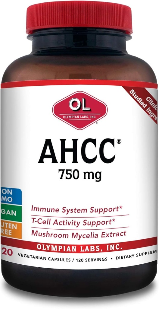 Olympian Labs Premium AHCC Supplement 750mg AHCC ανά κάψουλα – Υποστηρίζει την Ανοσολογική Υγεία, τη λειτουργία του ήπατος, και τη δραστηριότητα φυσικών κυττάρων Killer - Μαζική 120 εξυπηρετούν