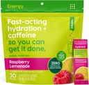 Ενυδάτωση - Ηλεκτρολυτική σκόνη, άρωμα λεμονάδας σμέουρων, 30 Caffeine & L-Theanine Energy Rehydration Stick Packs - σκόνη χαμηλής ενέργειας ζάχαρης για καθημερινή χρήση