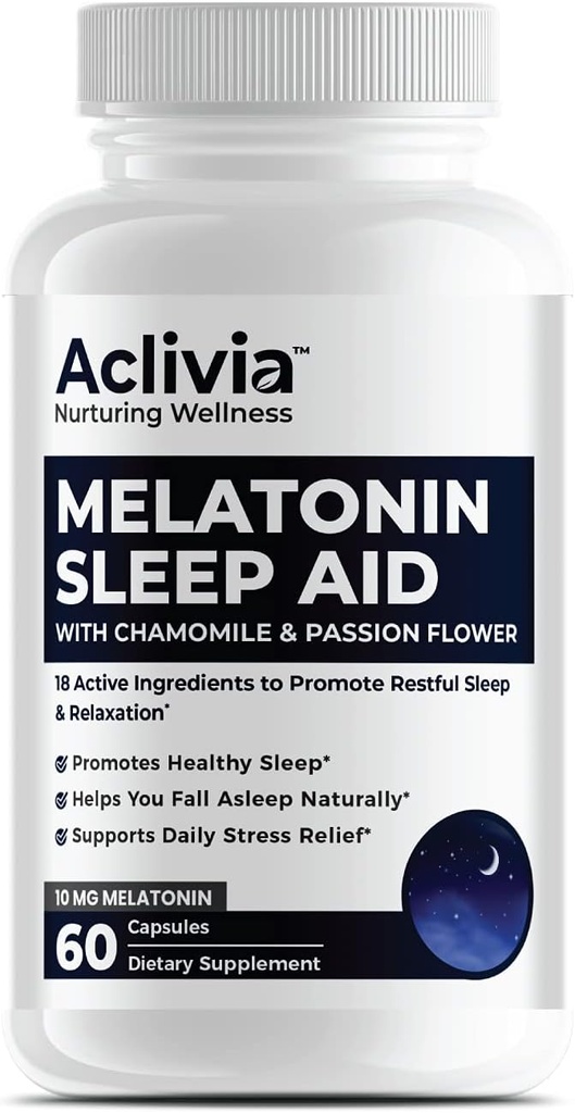 Super Strength Melatonin 10 MG κάψουλες, Χαμομήλι, Πασιφλόρα & λεμονιού Balm, Βοήθεια ύπνου για να σας βοηθήσει να κοιμηθείτε Φυσικά & αφύπνιση Αναζωογονημένος, Μη-Habit Forming, 60 κάψουλες