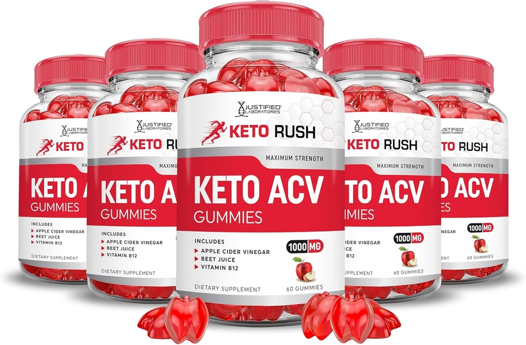(5 Pack) Keto Rush Keto ACV Gummies Advanced Formula 1000MG Keto Rush Keto Gummies Apple Cider Vinegar Boost Formulated with Ρόδι με σκόνη χυμού τεύτλων β12 Vegan Non GMO 300 Gummys