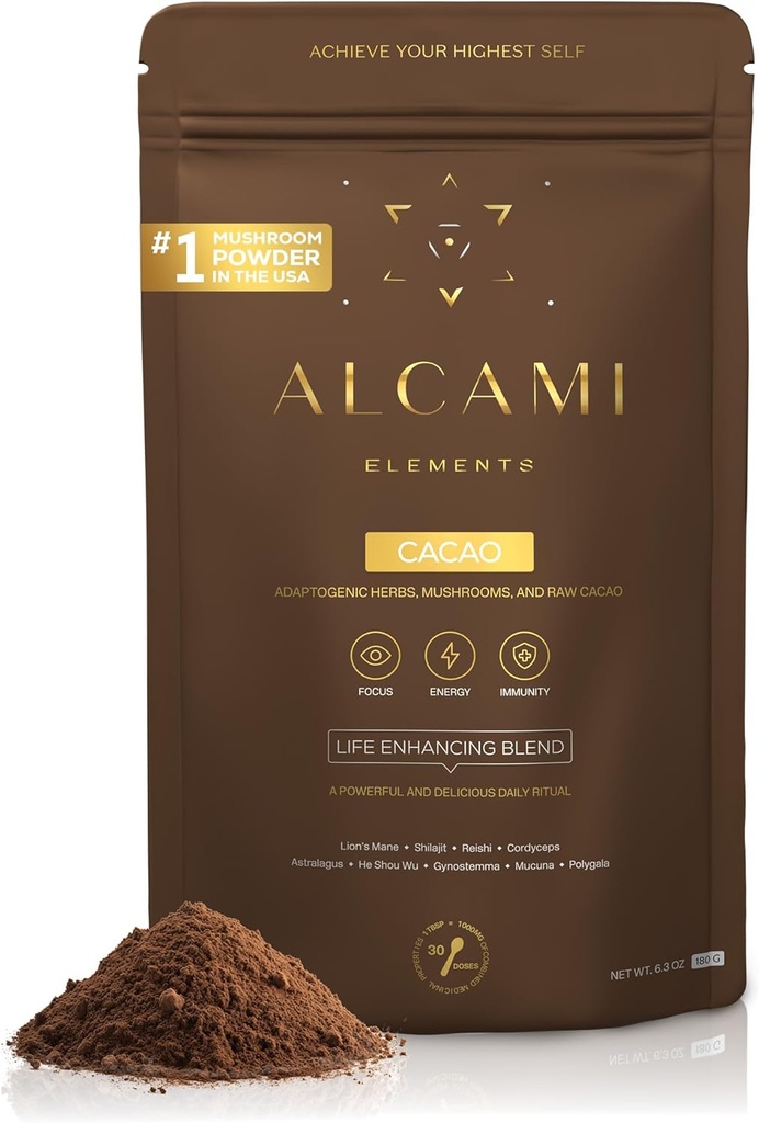 Cacao Mushroom Coffee 10X Concentrated Extract, with Lion's Mane, Reishi & Cordyceps, Energy & Focus Support, 30 Servings, Premium Supplement Powder