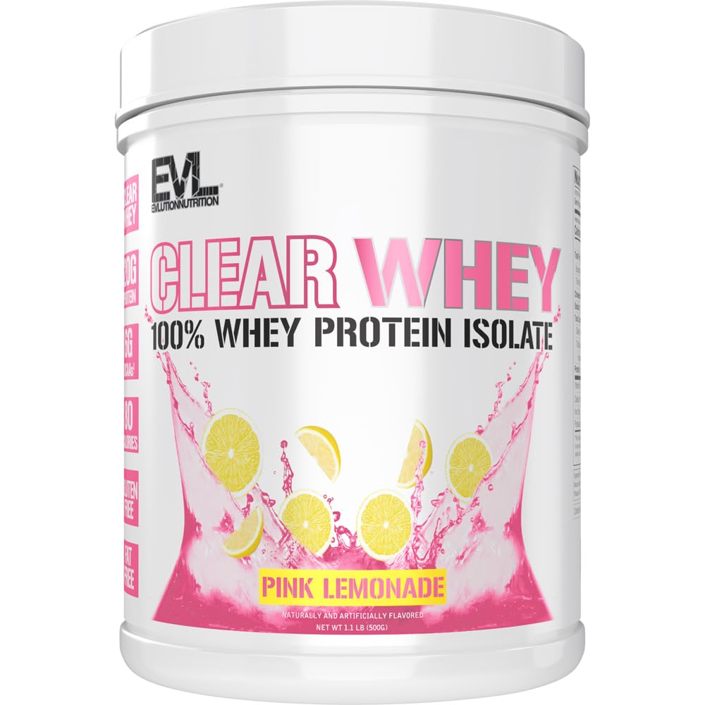 Διατροφή Evlution σαφές Ορός γάλακτος - 100% πρωτεΐνη Whey Isolate - για την ανάπτυξη των μυών, τη δύναμη & την αποκατάσταση - 20g πρωτεΐνη Isolate ανά υπηρεσία - γρήγορη απορρόφηση - Γλουτένη & χωρίς λίπος - 1,1lb - ροζ λεμονάδα
