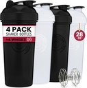GOMOYO 4-Pack - 28 μπουκάλι αναδευτήρα πρωτεΐνης ουγγιάς για τα μείγματα, 4xWire Whisk, Leak Proof Bulk Supplement Mixes and Pre-Workout Shaker Cups, Πλυντήριο πιάτων Safe & BPA Free, Black & White