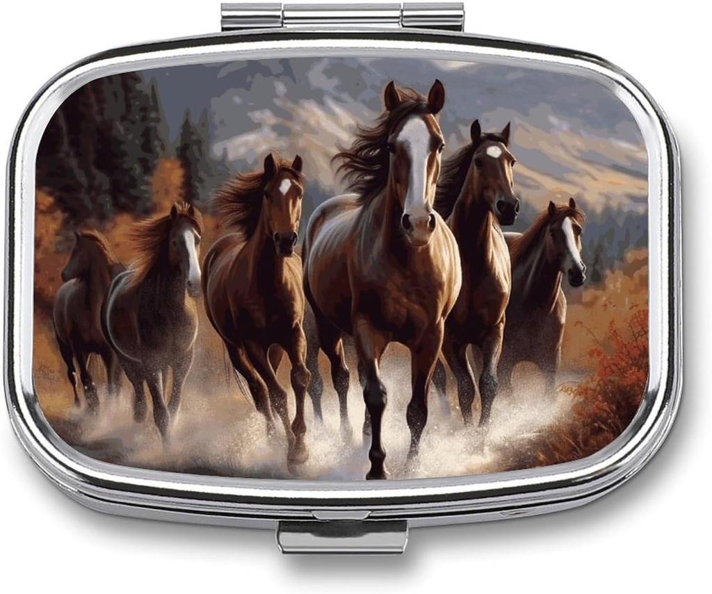Horses Square Pill Box, 2 Διαμέρισμα Διακοσμητικό Pocket Pill Box για Pocket ή Purse Φορητό Mini Travel Medicine Tablet Tablet κάτοχος βιταμινών Διοργανωτής θήκη χάπι