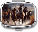 Horses Square Pill Box, 2 Διαμέρισμα Διακοσμητικό Pocket Pill Box για Pocket ή Purse Φορητό Mini Travel Medicine Tablet Tablet κάτοχος βιταμινών Διοργανωτής θήκη χάπι