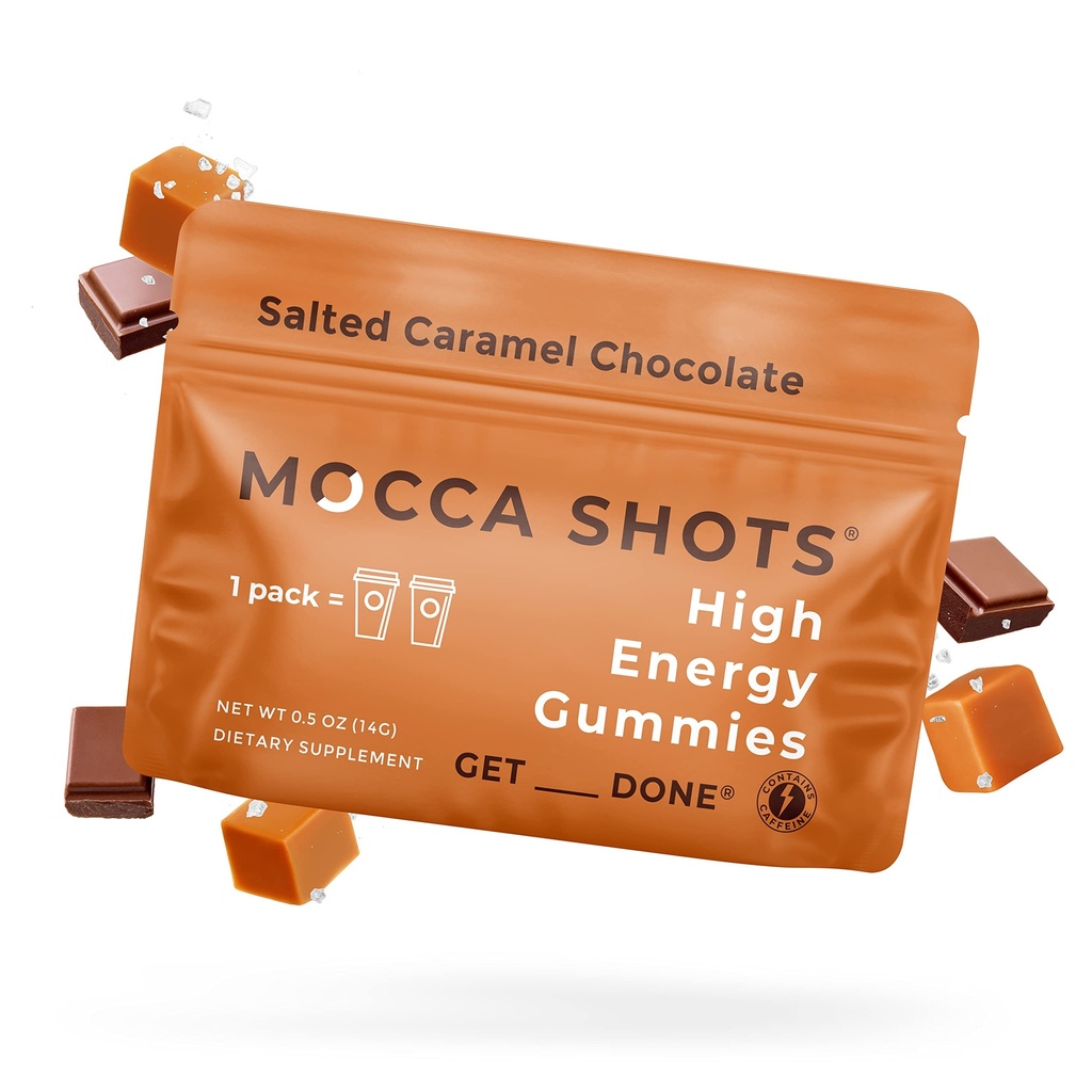 SGC Υψηλότερη συγκέντρωση 100mg καφεΐνη ανά Gummy, 2 Gummies ανά συσκευασία, 6-Pack Mocca Shots Αλατισμένο Caramel Plant-Βασίζεται σε nootropic άμεση ενέργεια με Ginkgo biloba, Theobromine.