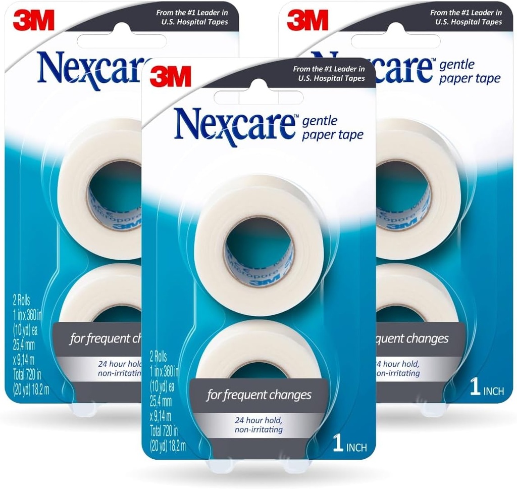 Nexcare Gentle Paper Tape, Ιατρική ταινία χαρτιού, Ασφαλίζει Dressings και ανελκυστήρες Μακριά απαλά - 1 Σε x 10 Yds, 6 Rolls of Tape