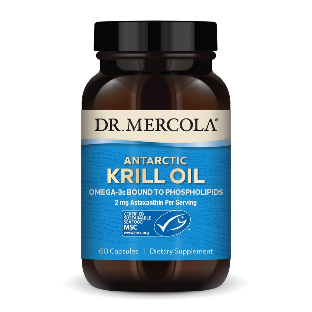 Δρ. Mercola Ανταρκτική Krill Oil - 1.000 mg - Omega-3 συμπλήρωμα με EPA & DHA - Υποστηρίζει εγκέφαλο, καρδιά, κοινή & ανοσοποιητική υγεία - GMO-free, χωρίς γλουτένη & χωρίς σόγια - 60 κάψουλες (30 εξυπηρετούν)