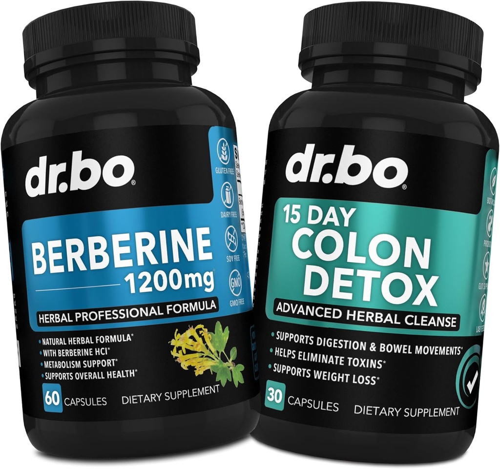 Συμπληρώματα Βερβερίνης & Colon Cleanser Detox - Berberine HCL Συμπληρώματα Κάψουλες & 15 ημέρες Intestinal Cleanse Χάπια & Probiotic - Premium HCL Bowel Movement Συμπληρώματα για Stomach Bloating